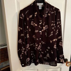 Talbots Floral Blouse - Dark Purple and Light Pink